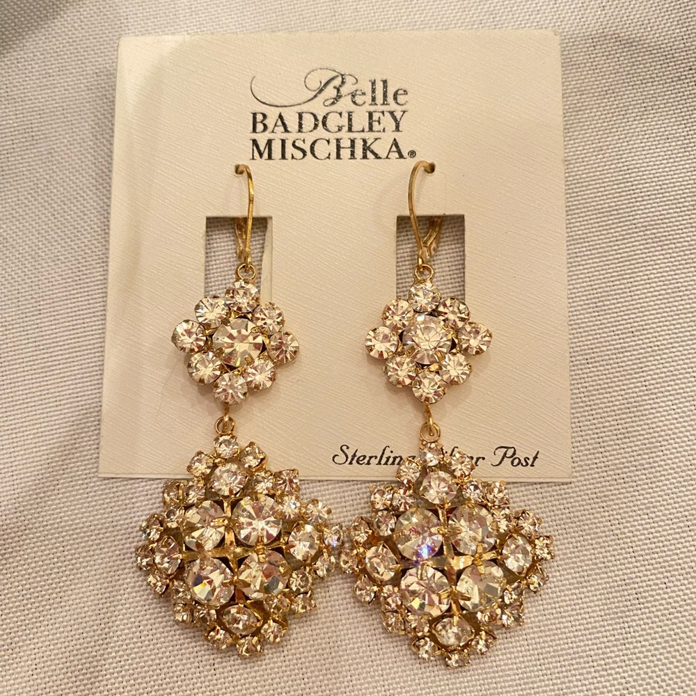 NWT Badgley Mischa Gold Rhinestone Dangle Earrings